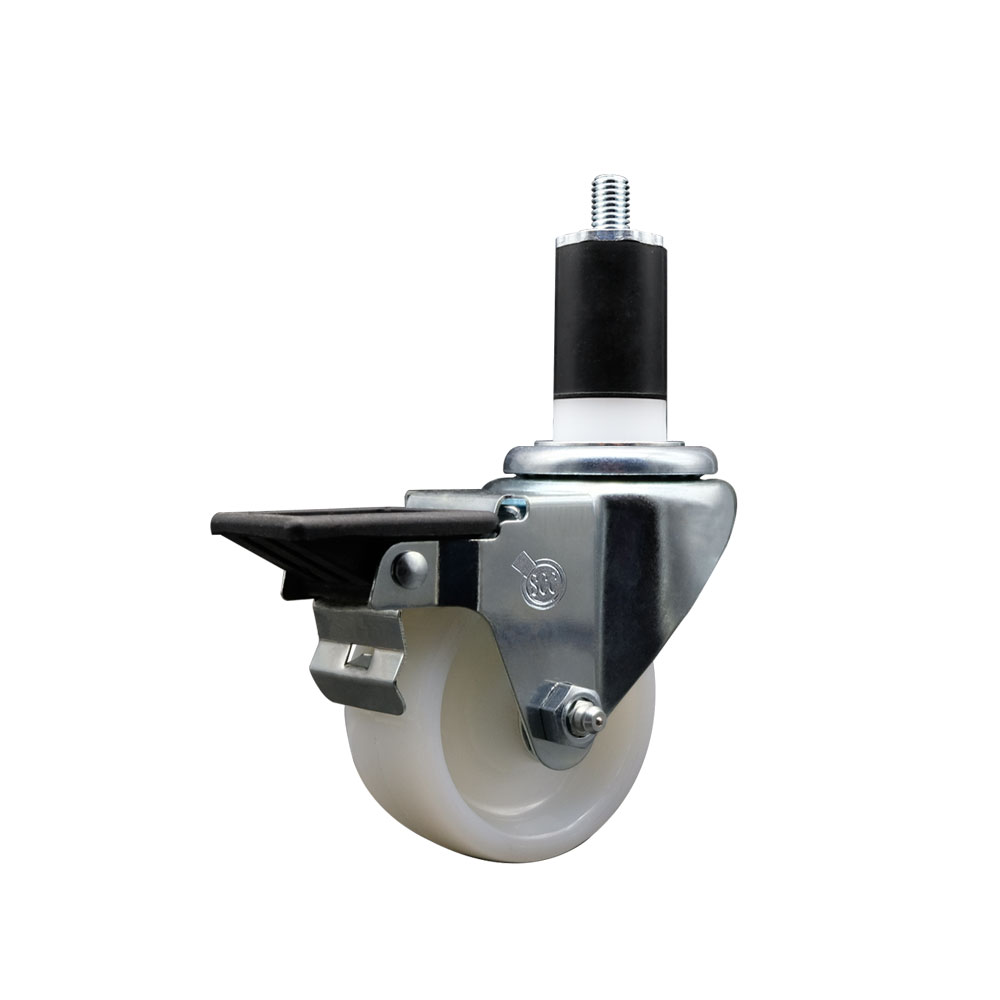SCC-EX20S314-NYS-PLB-112 Nylon Expanding Stem Swivel Caster with 3 in. White Wheel & 1.5 in. Stem & Posi Locking Brake