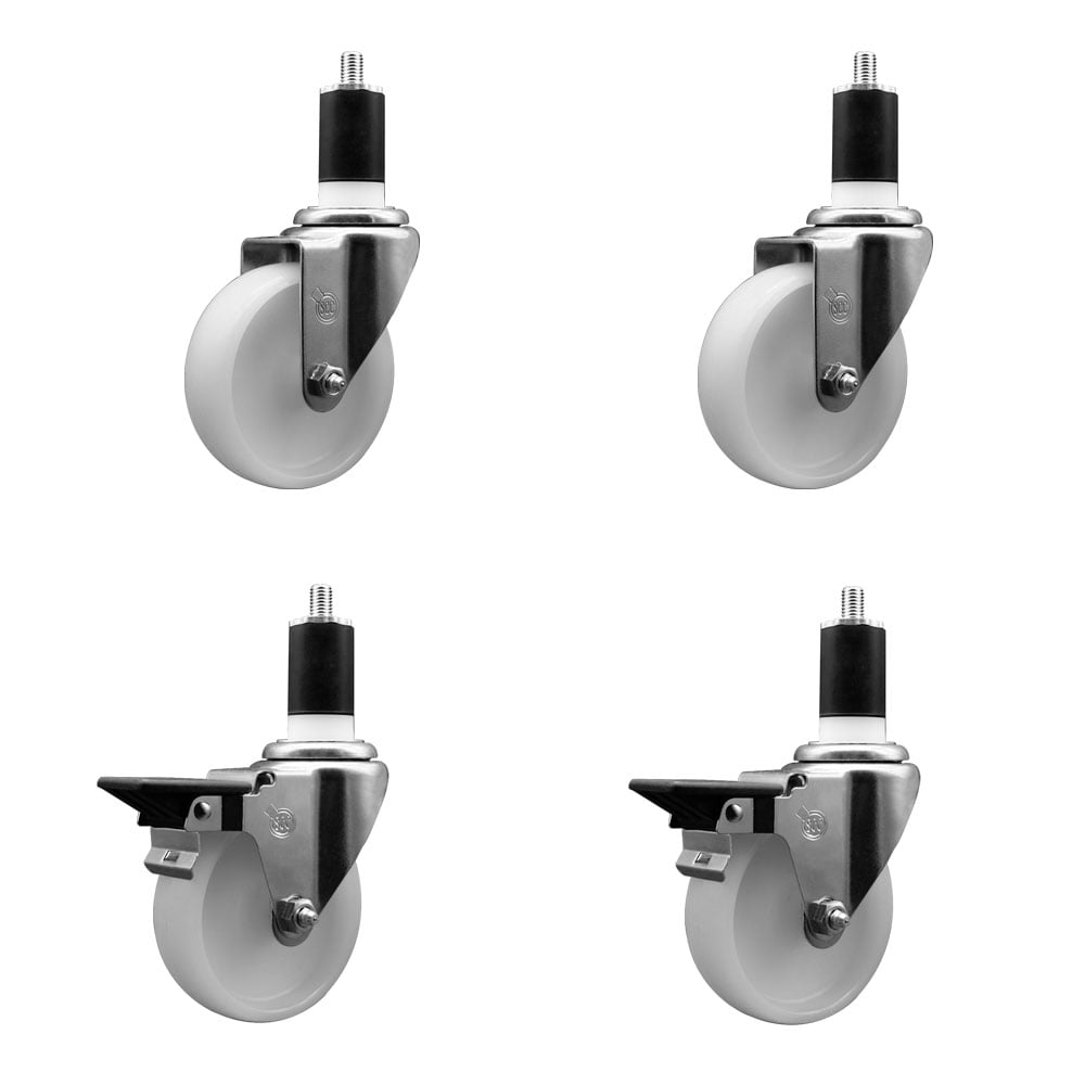 SCC-EX20S414-NYS-2-PLB-2-112 Nylon Swivel Expanding Stem Caster with 4 in. White Wheel & 1.5 in. Stems - Set of 4