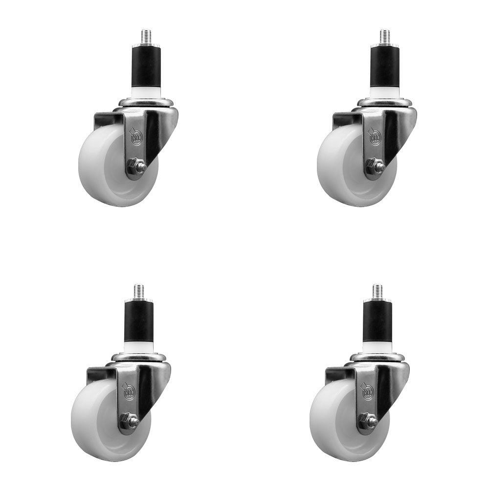 SCC-SSEX20S314-NYS-112-4 Stainless Steel Nylon Swivel Expanding Stem Caster with 3 in. White Wheels & 1.5 in. Stems - Set of 4
