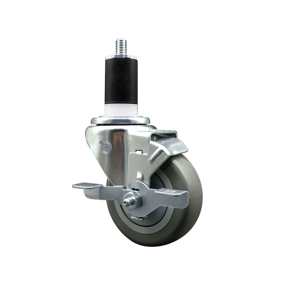 SCC-EX20S3514-PPUB-TLB-112 Polyurethane Expanding Stem Swivel Caster with 3.5 in. Gray Wheel & 1.5 in. Stem & Top Locking Brake