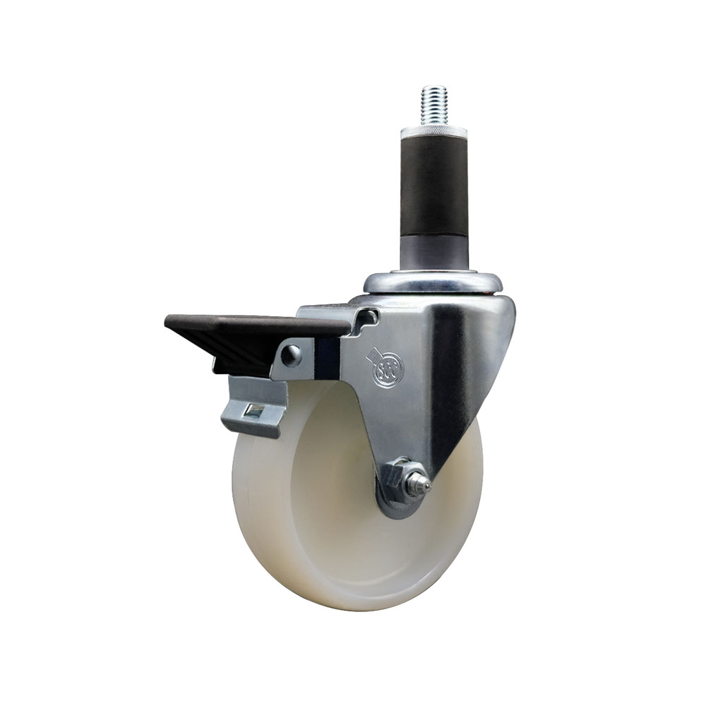 SCC-EX20S414-NYS-PLB-114 Nylon Expanding Stem Swivel Caster with 4 in. White Wheel & 1.25 in. Stem & Posi Locking Brake