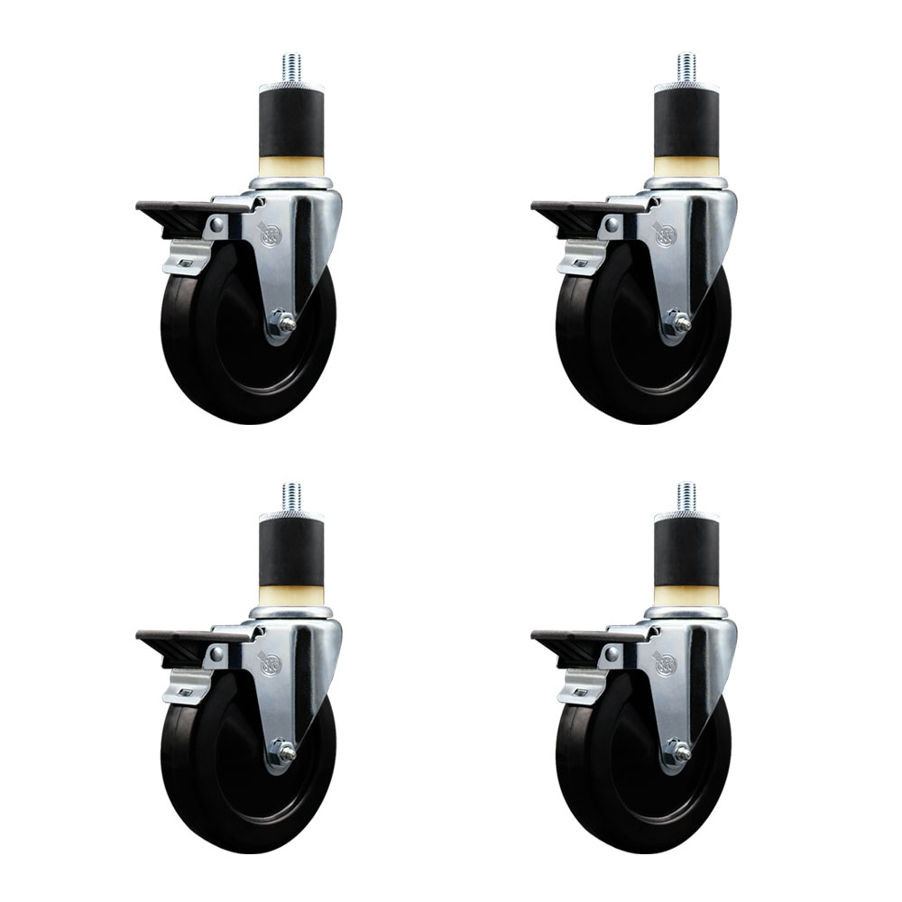 SCC-EX20S514-HRS-PLB-178-4 Hard Rubber Swivel Expanding Stem Caster with 5 x 1.25 in. Black Wheels & 1.87 in. Stems - Set of 4