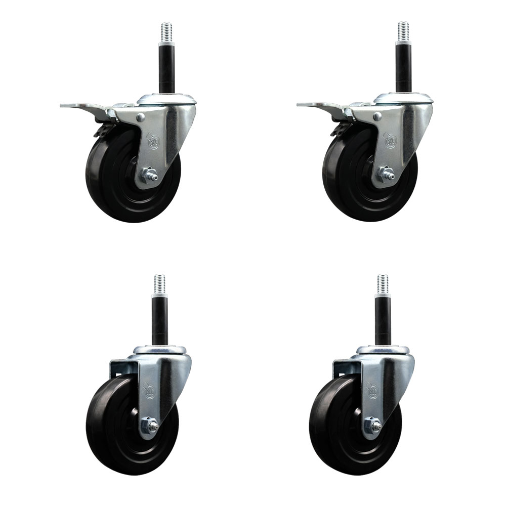 SCC-EXTTL20S414-HRS-2-S-2-34 Hard Rubber Swivel Expanding Stem Caster with 4 x 1.25 in. Black Wheels & 0.75 in. Stems - Set of 4