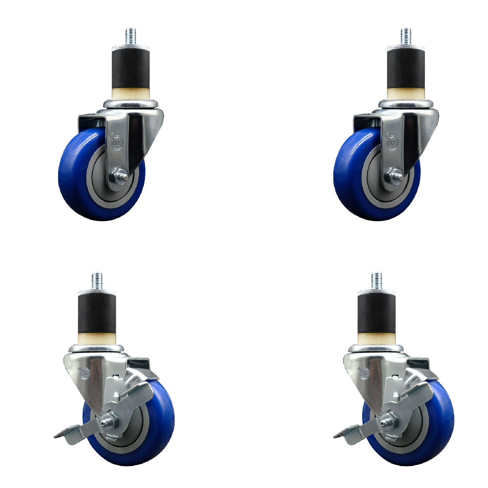 SCC-EX20S3514-PPUB-BLUE-2-TLB-2-178 Polyurethane Swivel Expanding Stem Caster with 3.5 in. Blue Wheels & 1.87 in. Stems - Set of 4