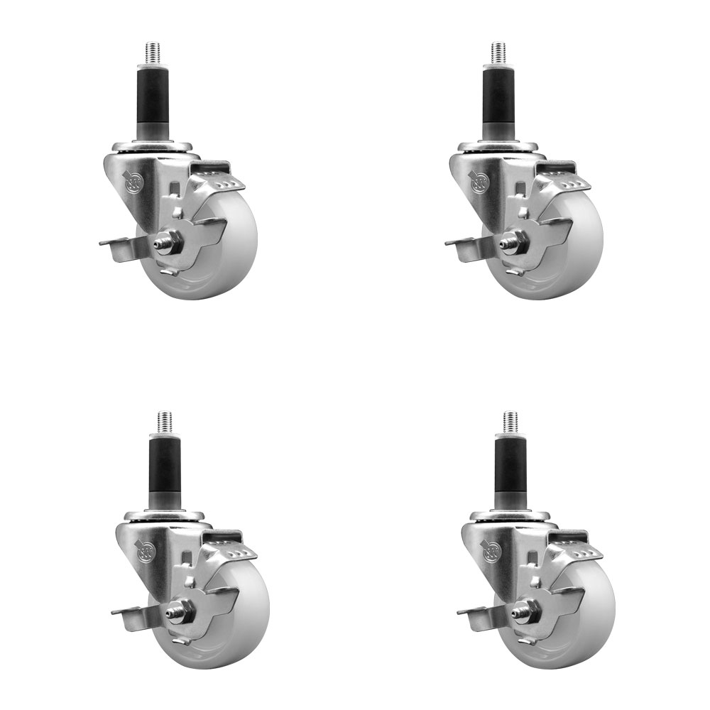 SCC-SSEX20S314-NYS-TLB-118-4 Stainless Steel Nylon Swivel Expanding Stem Caster with 3 in. White Wheels & 1.13 in. Stems - Set of 4