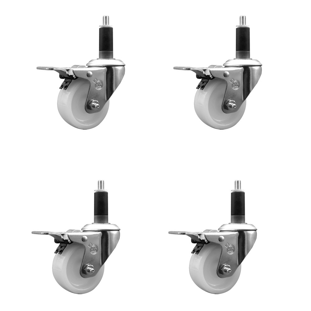SCC-SSEXTTL20S314-NYS-118-4 Stainless Steel Nylon Swivel Expanding Stem Caster with 3 in. White Wheels & 1.13 in. Stems - Set of 4