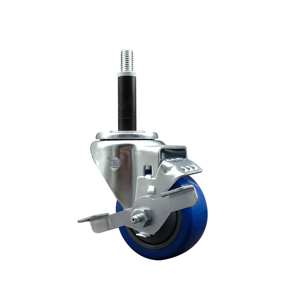 SCC-EX20S314-PPUB-BLUE-TLB-34 Polyurethane Expanding Stem Swivel Caster with 3 in. Blue Wheel & 0.75 in. Stem & Top Locking Brake