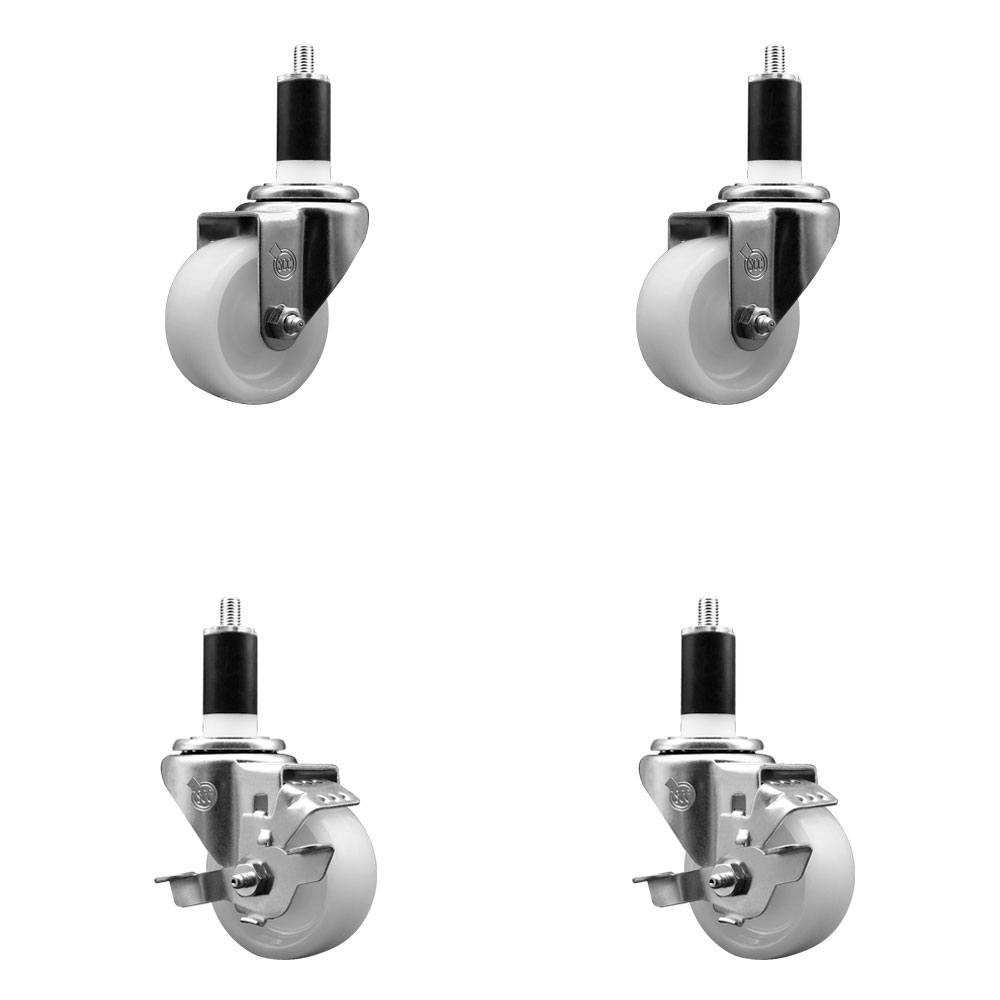 SCC-SSEX20S314-NYS-2-TLB-2-138 Stainless Steel Nylon Swivel Expanding Stem Caster with 3 in. White Wheels & 1.38 in. Stems - Set of 4