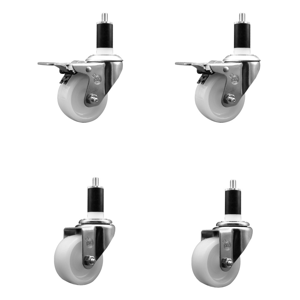 SCC-SSEXTTL20S314-NYS-2-S-2-138 Stainless Steel Nylon Swivel Expanding Stem Caster with 3 in. White Wheels & 1.38 in. Stems - Set of 4