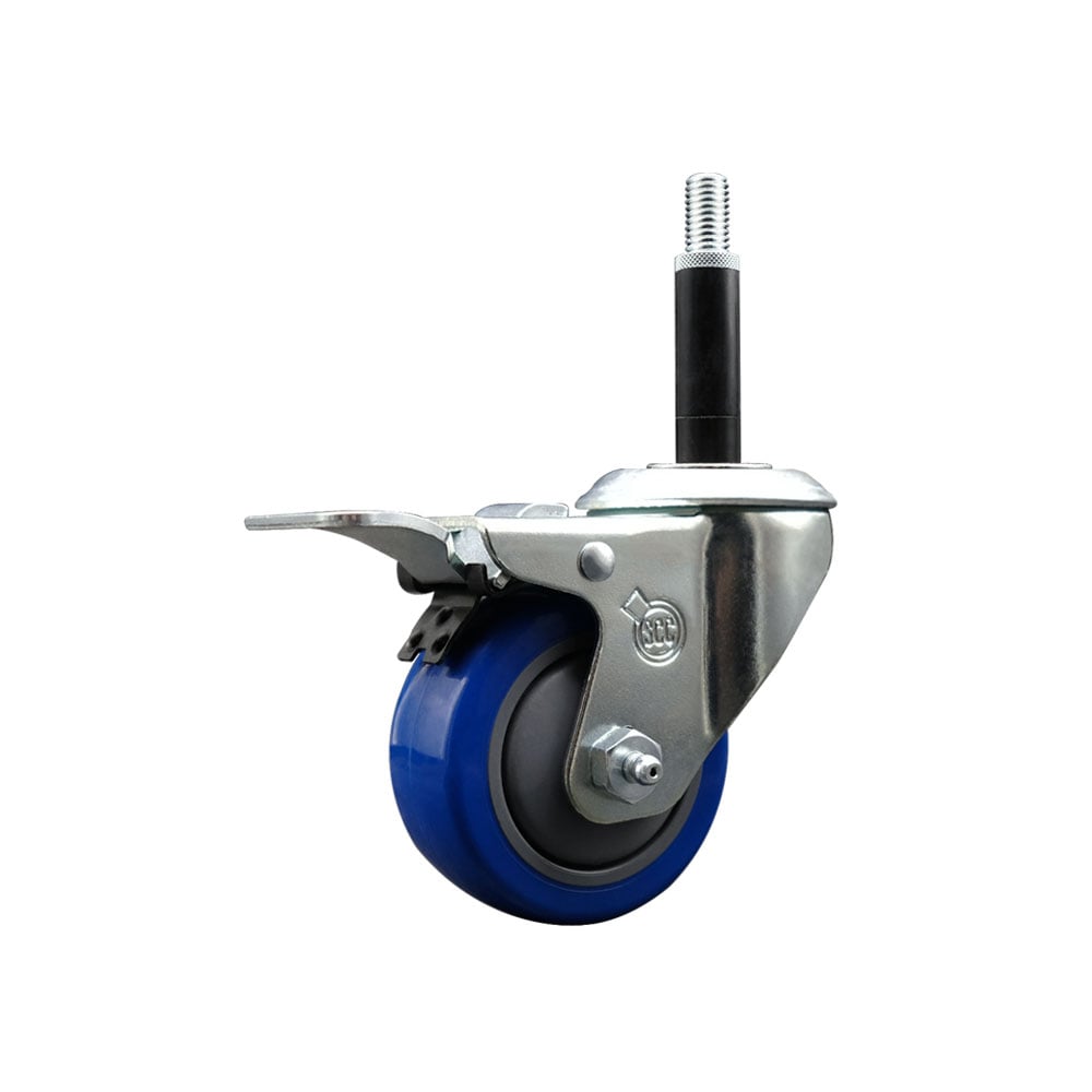 SCC-EXTTL20S314-PPUB-BLUE-34 Polyurethane Expanding Stem Swivel Caster with 3 in. Blue Wheel & 0.75 in. Stem & Total Locking Brake