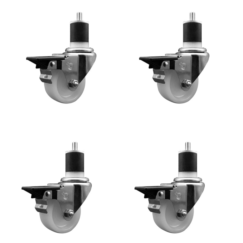 SCC-EX20S314-NYS-PLB-178-4 Nylon Swivel Expanding Stem Caster with 3 in. White Wheel & 1.87 in. Stems - Set of 4