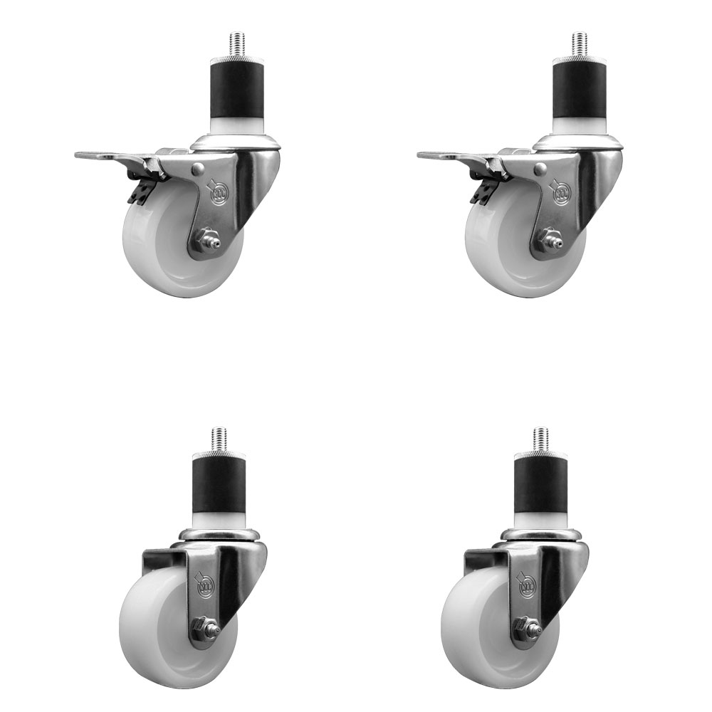 SCC-EXTTL20S314-NYS-2-S-2-178 Nylon Swivel Expanding Stem Caster with 3 in. White Wheel & 1.87 in. Stems - Set of 4