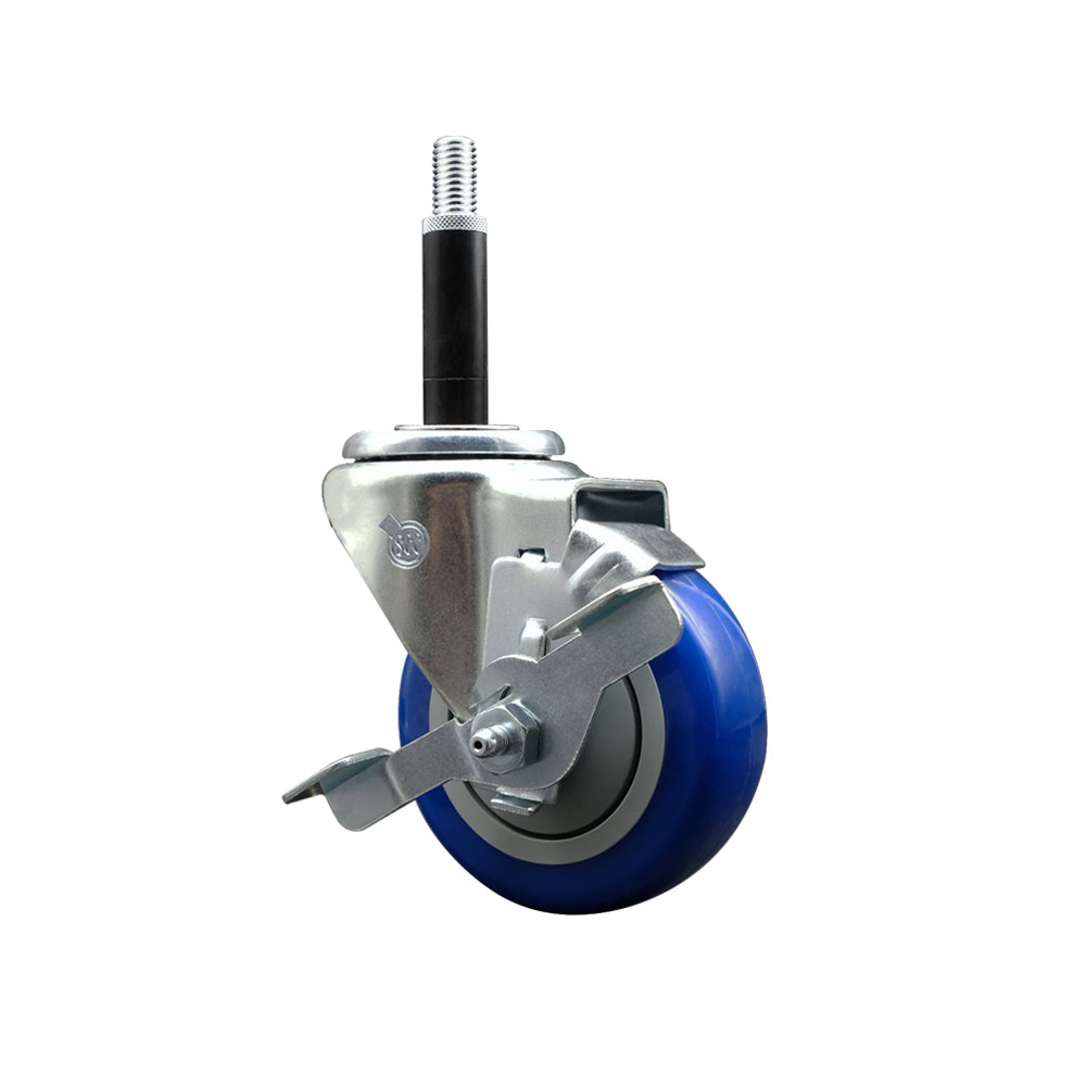 SCC-EX20S3514-PPUB-BLUE-TLB-34 Polyurethane Expanding Stem Swivel Caster with 3.5 in. Blue Wheel & 0.75 in. Stem & Top Locking Brake