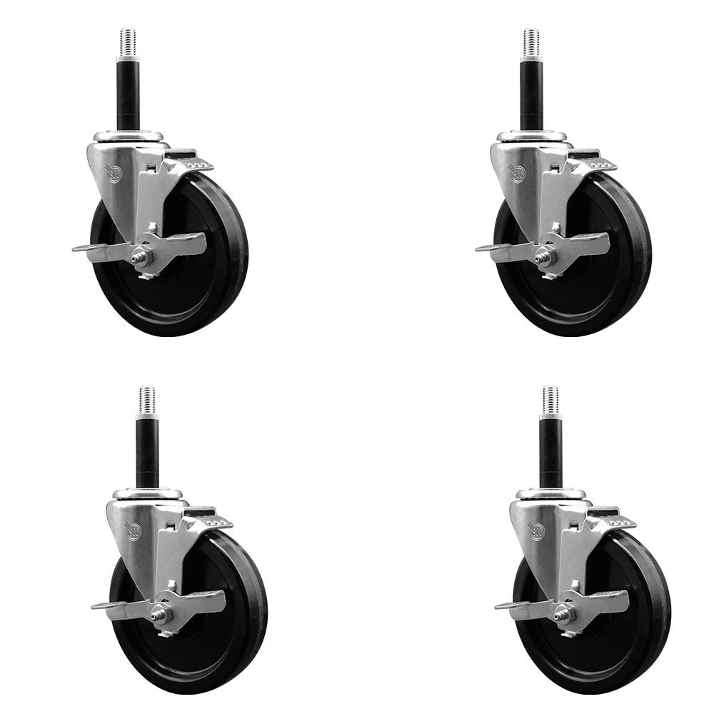 SCC-EX20S514-PHR-TLB-34-4 Phenolic Swivel Expanding Stem Caster with Roller Bearings 5 x 1.25 in. Black Wheels & 0.75 in. Stems - Set of 4
