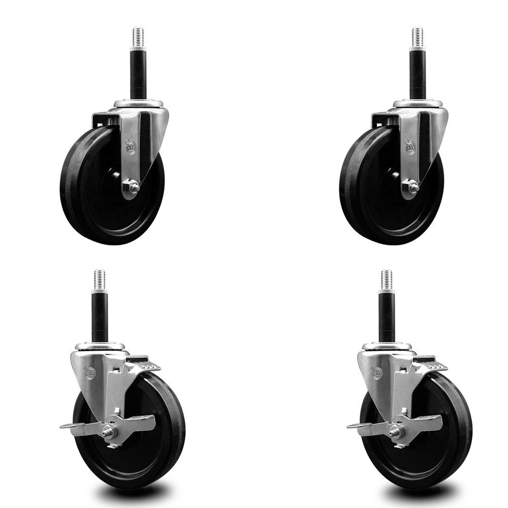 SCC-EX20S514-PHR-2-TLB-2-34 Phenolic Swivel Expanding Stem Caster with Roller Bearings 5 x 1.25 in. Black Wheels & 0.75 in. Stems - Set of 4