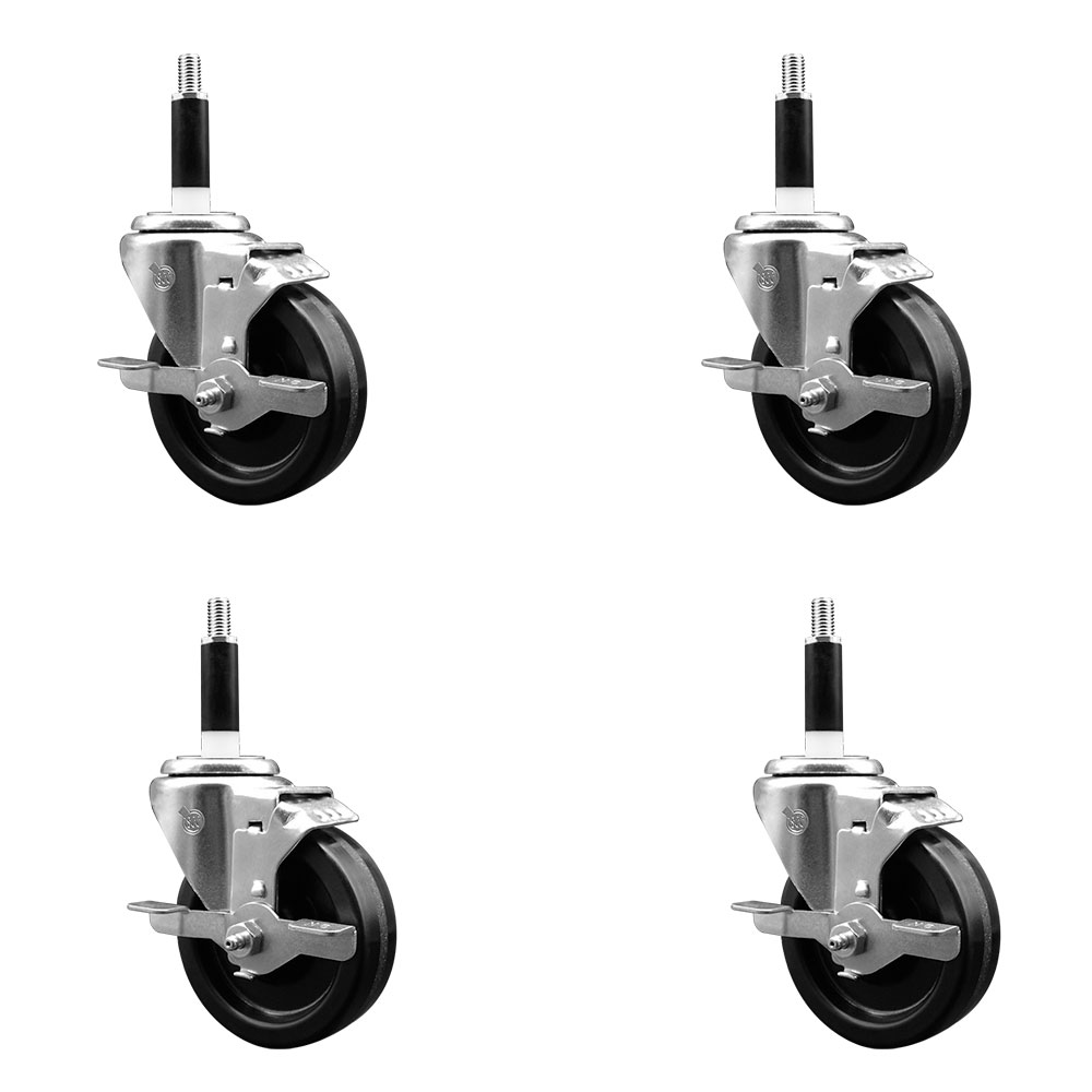 SCC-EX20S414-PHR-TLB-78-4 Phenolic Swivel Expanding Stem Caster with Roller Bearings 4 x 1.25 in. Black Wheels & 0.87 in. Stems - Set of 4