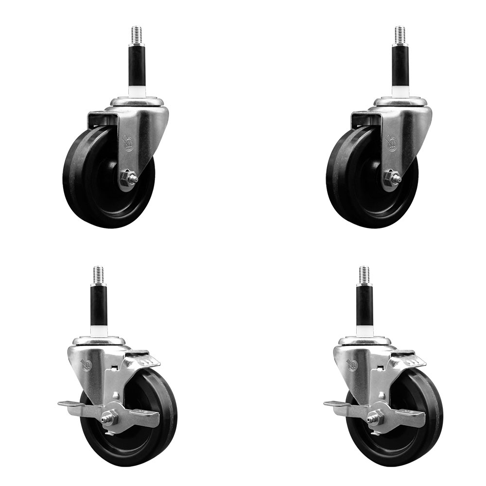SCC-EX20S414-PHR-2-TLB-2-78 Phenolic Swivel Expanding Stem Caster with Roller Bearings 4 x 1.25 in. Black Wheels & 0.87 in. Stems - Set of 4