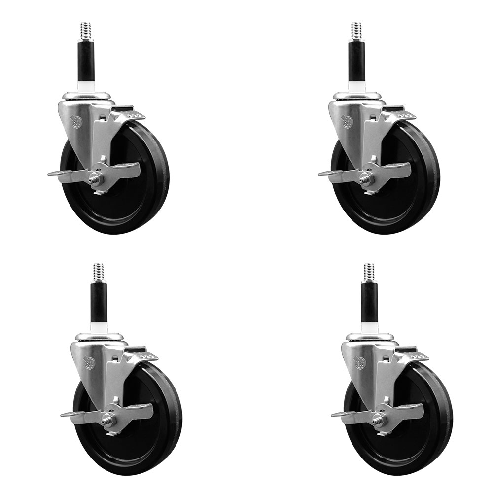 SCC-EX20S514-PHR-TLB-78-4 Phenolic Swivel Expanding Stem Caster with Roller Bearings 5 x 1.25 in. Black Wheels & 0.87 in. Stems - Set of 4