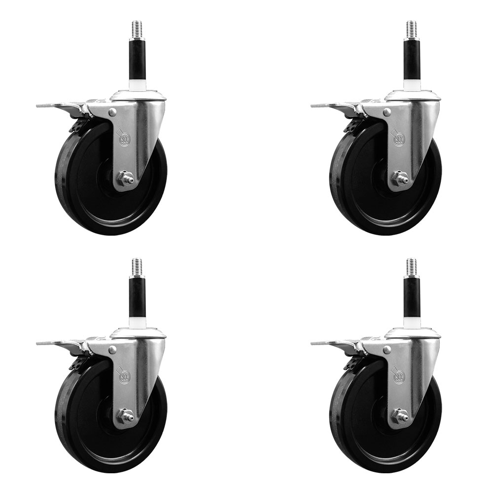 SCC-EXTTL20S514-PHR-78-4 Phenolic Swivel Expanding Stem Caster with Roller Bearings 5 x 1.25 in. Black Wheels & 0.87 in. Stems - Set of 4