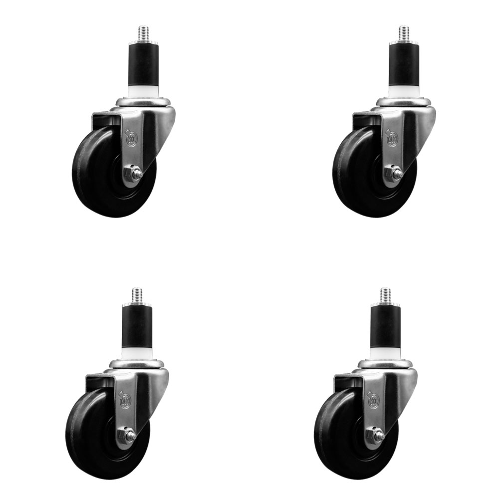 SCC-EX20S3514-PHS-112-4 Phenolic Swivel Expanding Stem Caster with 3.5 in. Black Wheels & 1.5 in. Stems - Set of 4