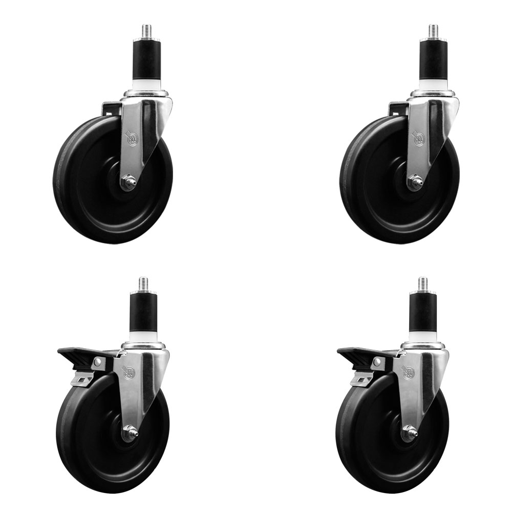 SCC-EX20S615-PHS-2-PLB-2-112 Phenolic Swivel Expanding Stem Caster with 6 in. Black Wheels & 1.5 in. Stems - Set of 4