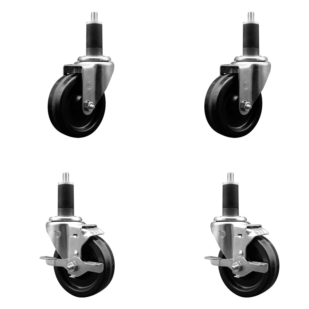 SCC-EX20S414-PHS-2-TLB-2-114 Phenolic Swivel Expanding Stem Caster with 4 in. Black Wheels & 1.25 in. Stems - Set of 4