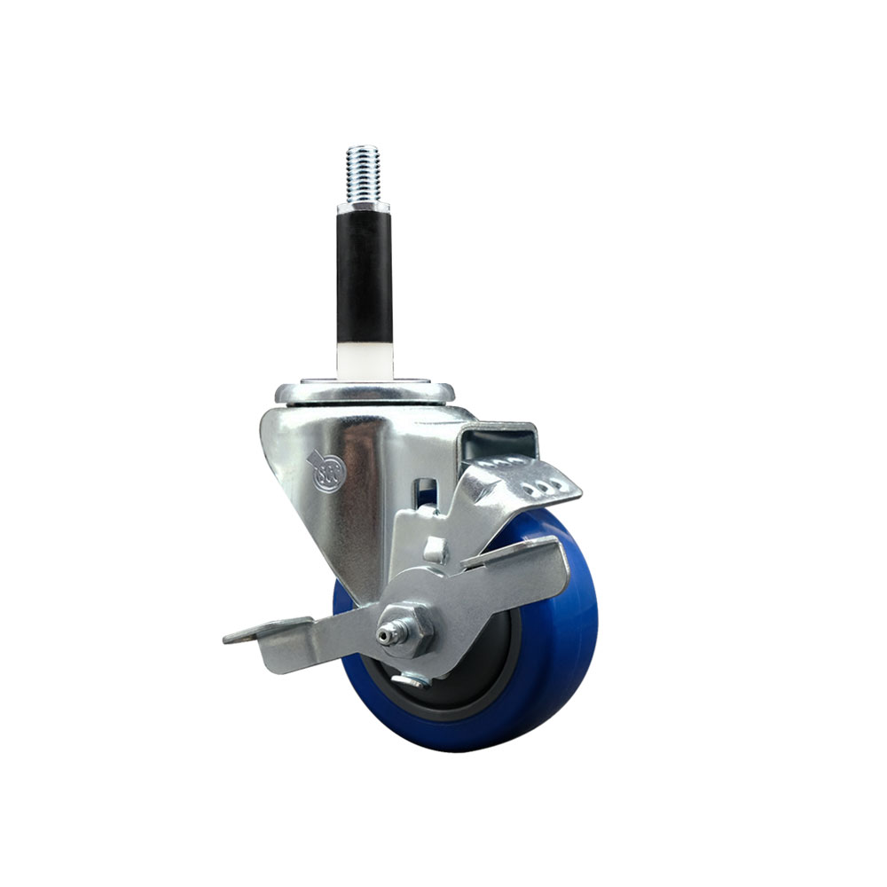 SCC-EX20S314-PPUB-BLUE-TLB-78 Polyurethane Expanding Stem Swivel Caster with 3 in. Blue Wheel & 0.87 in. Stem & Top Locking Brake