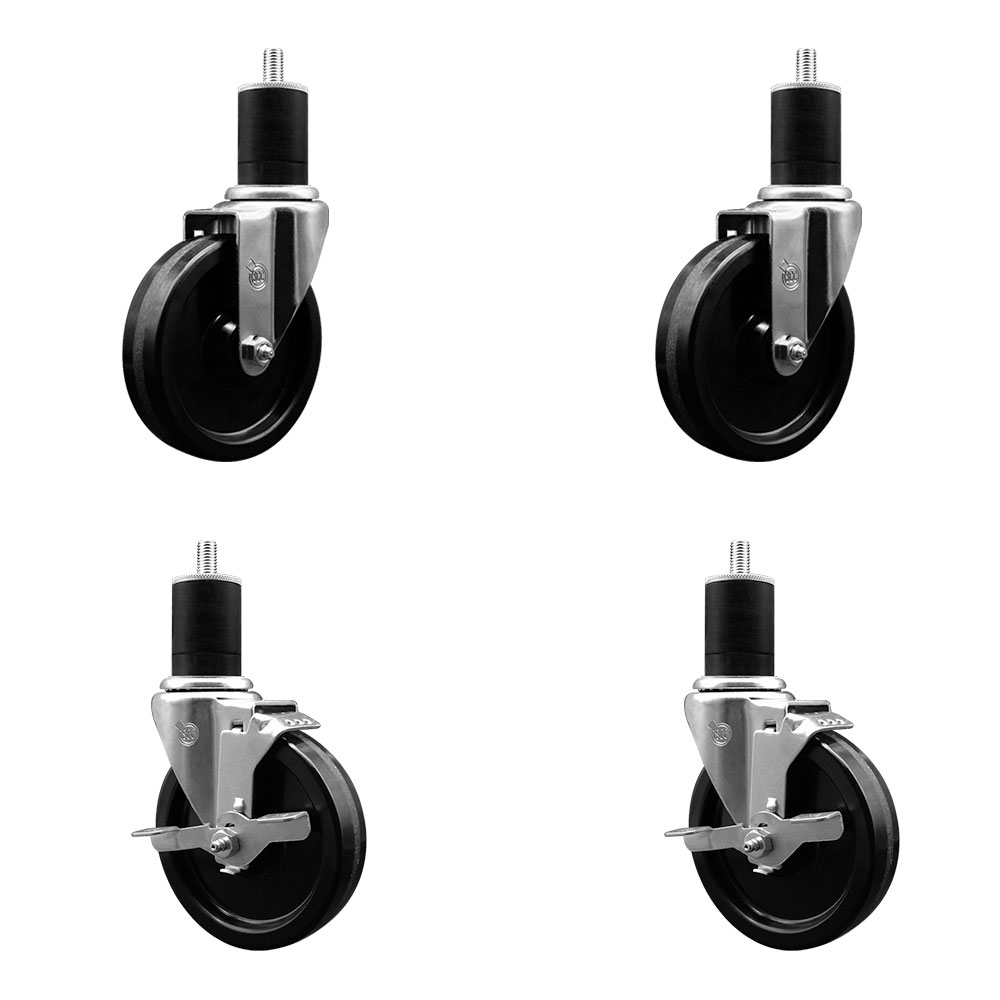 SCC-EX20S514-PHS-2-TLB-2-134 Phenolic Swivel Expanding Stem Caster with 5 in. Black Wheels & 1.75 in. Stems - Set of 4