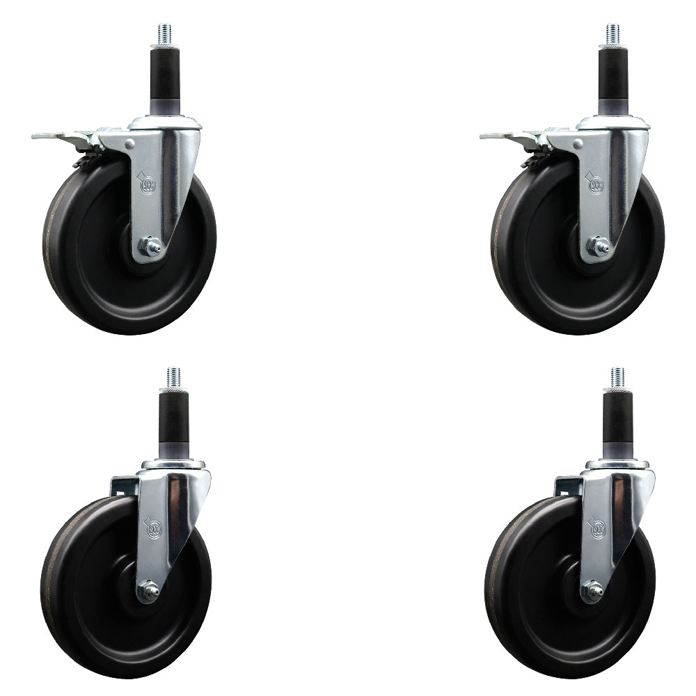SCC-EXTTL20S615-PHS-2-S-2-118 Phenolic Swivel Expanding Stem Caster with 6 in. Black Wheels & 1.13 in. Stems - Set of 4