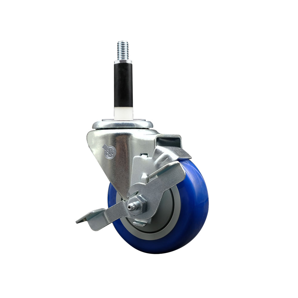 SCC-EX20S3514-PPUB-BLUE-TLB-78 Polyurethane Expanding Stem Swivel Caster with 3.5 in. Blue Wheel & 0.87 in. Stem & Top Locking Brake