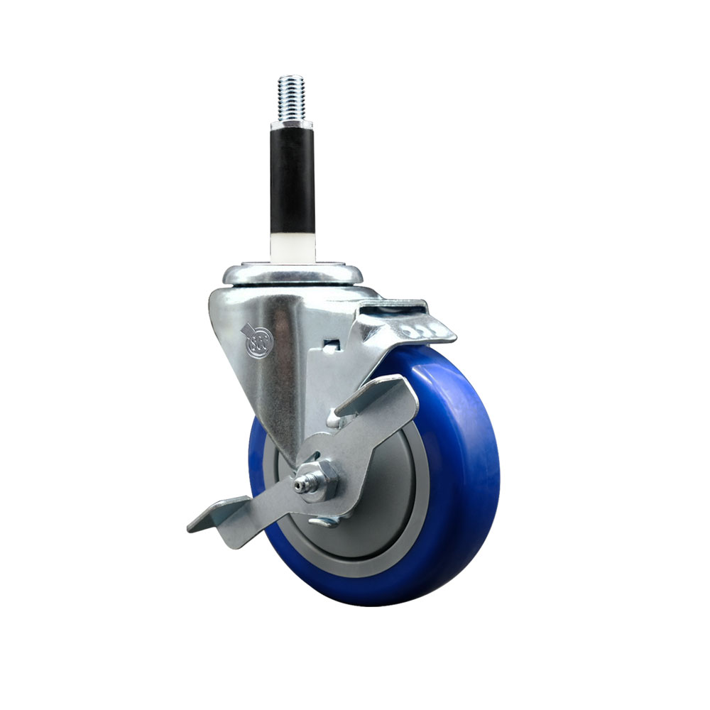 SCC-EX20S414-PPUB-BLUE-TLB-78 Polyurethane Expanding Stem Swivel Caster with 4 in. Blue Wheel & 0.87 in. Stem & Top Locking Brake