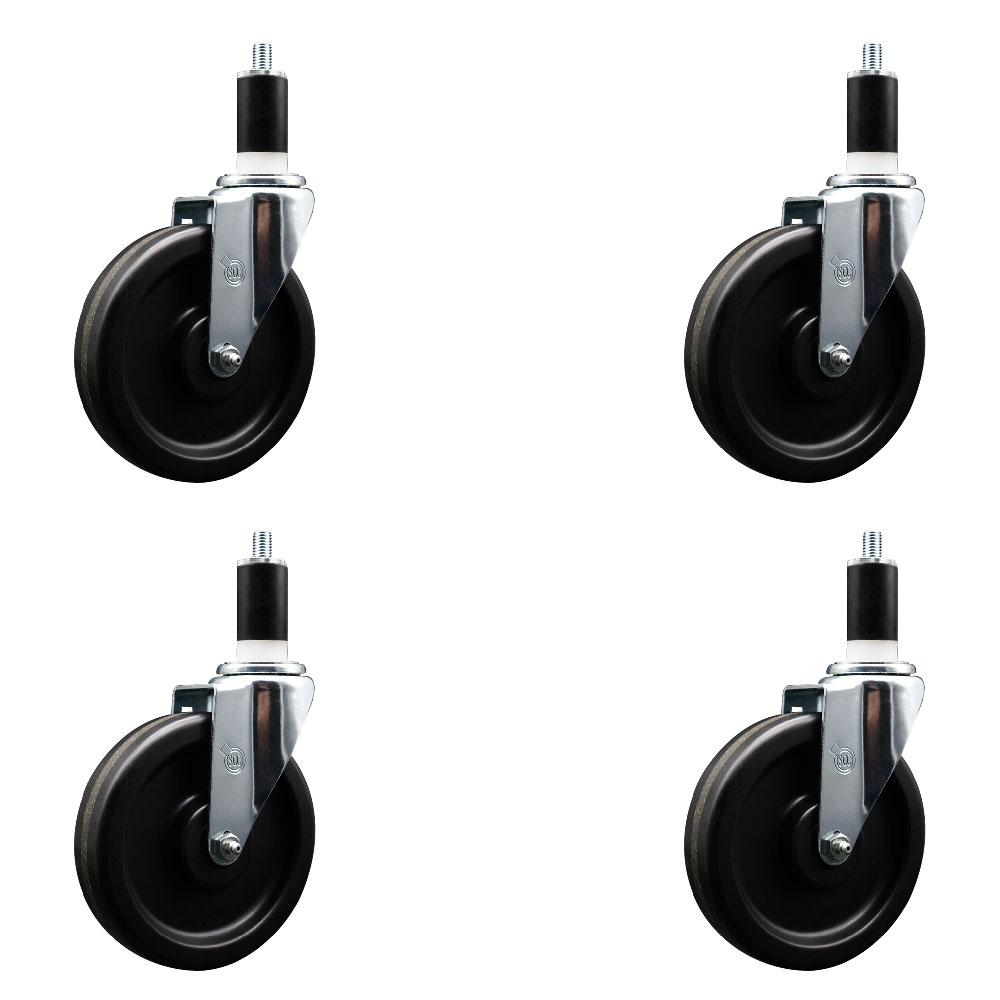 SCC-EX20S615-PHS-138-4 Phenolic Swivel Expanding Stem Caster with 6 in. Black Wheels & 1.38 in. Stems - Set of 4