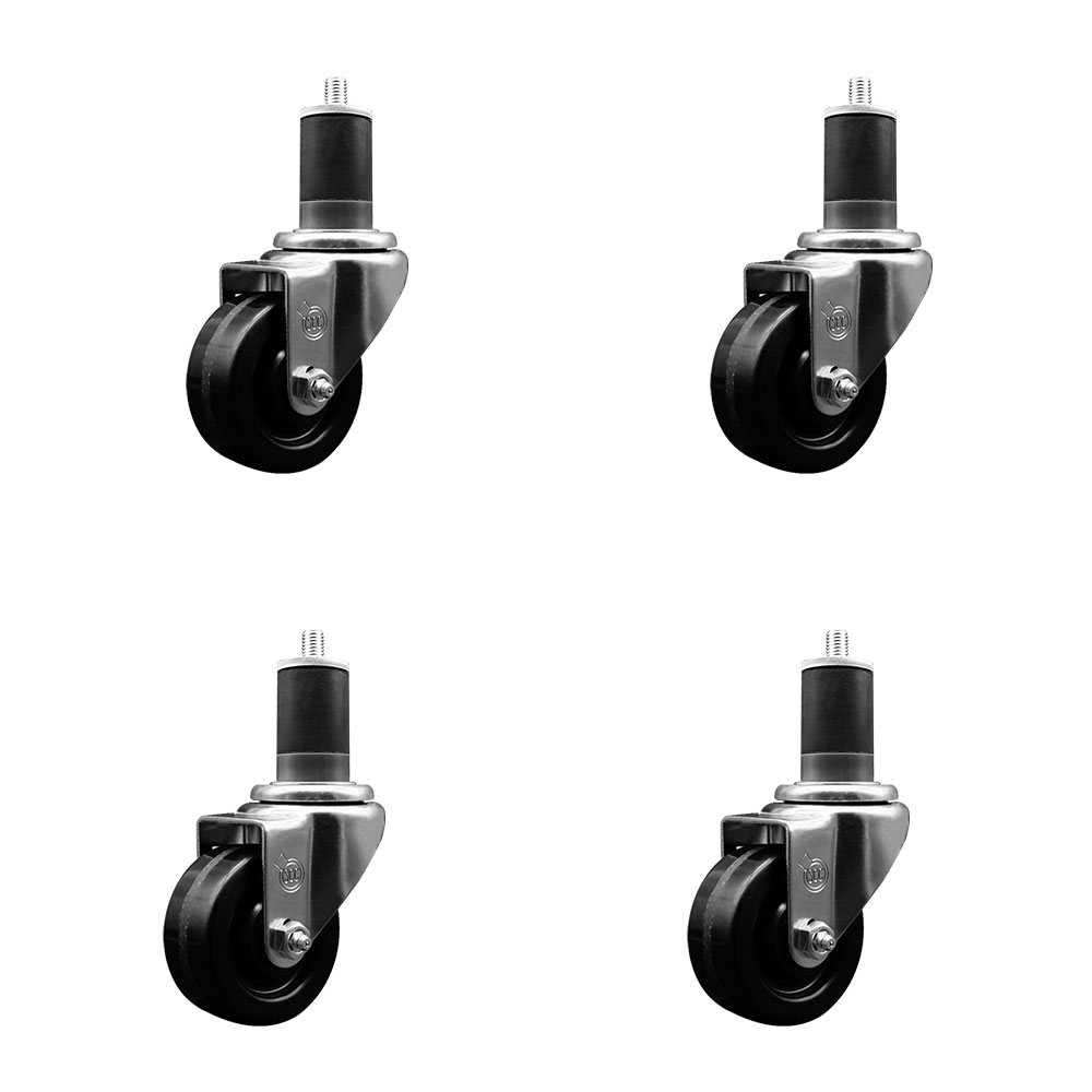 SCC-EX20S314-PHS-158-4 Phenolic Swivel Expanding Stem Caster with 3 in. Black Wheels & 1.63 in. Stems - Set of 4