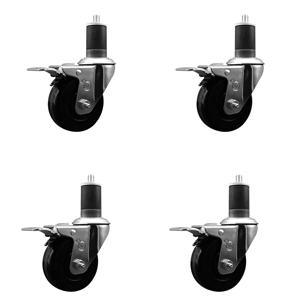 SCC-EXTTL20S3514-PHS-158-4 Phenolic Swivel Expanding Stem Caster with 3.5 in. Black Wheels & 1.63 in. Stems - Set of 4
