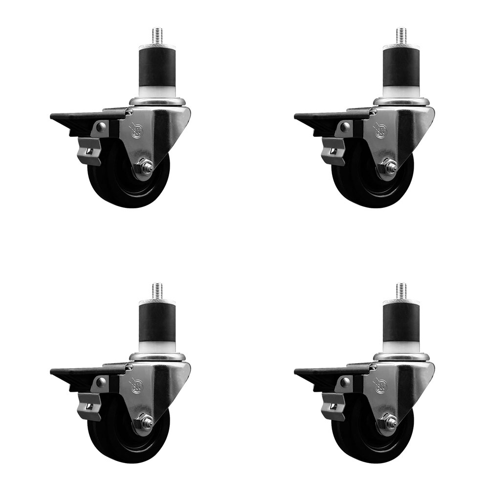 SCC-EX20S314-PHS-PLB-178-4 Phenolic Swivel Expanding Stem Caster with 3 in. Black Wheels & 1.87 in. Stems - Set of 4