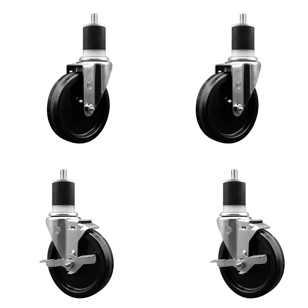 SCC-EX20S514-PHS-2-PLB-2-178 Phenolic Swivel Expanding Stem Caster with 5 in. Black Wheels & 1.87 in. Stems - Set of 4
