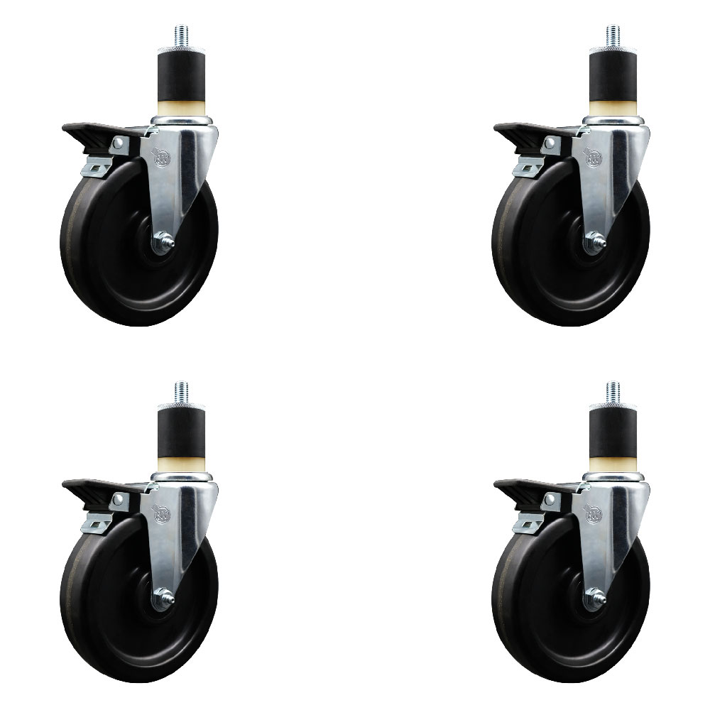 SCC-EX20S615-PHS-PLB-178-4 Phenolic Swivel Expanding Stem Caster with 6 in. Black Wheels & 1.87 in. Stems - Set of 4