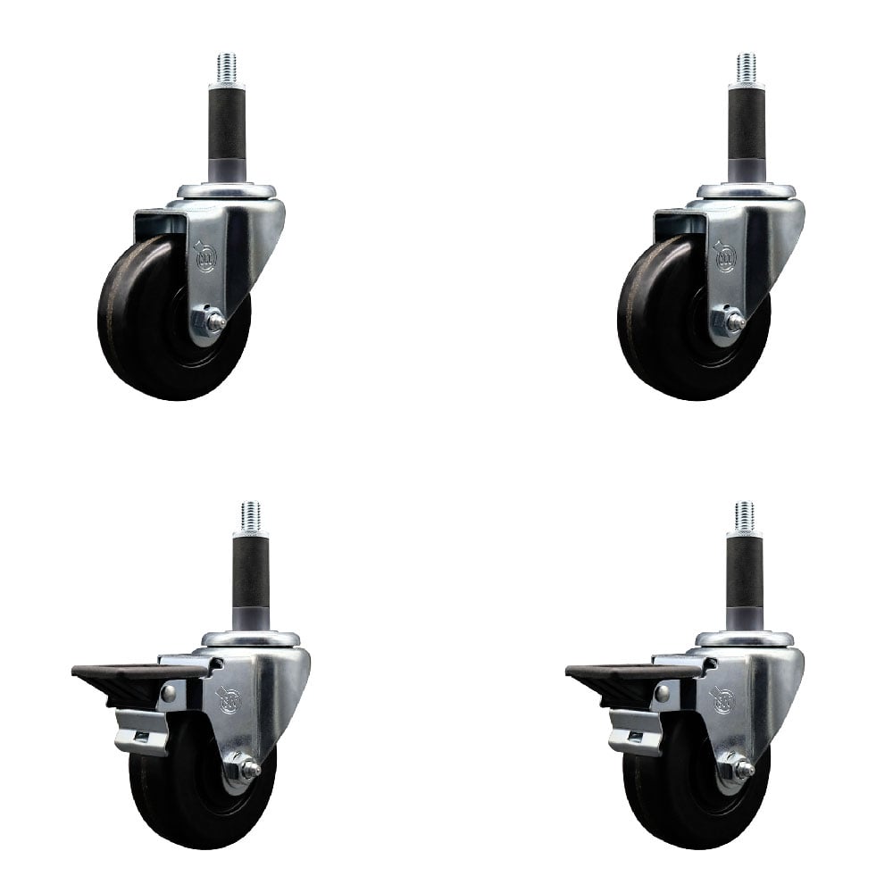SCC-EX20S3514-PHR-2-PLB-2-1 Phenolic Swivel Expanding Stem Caster with Roller Bearings 3.5 x 1.25 in. Black Wheels & 1 in. Stems - Set of 4