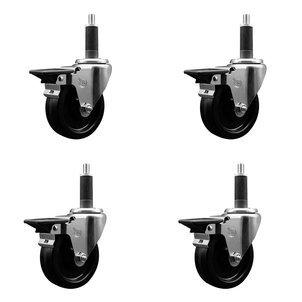 SCC-EX20S414-PHR-PLB-1-4 Phenolic Swivel Expanding Stem Caster with Roller Bearings 4 x 1.25 in. Black Wheels & 1 in. Stems - Set of 4
