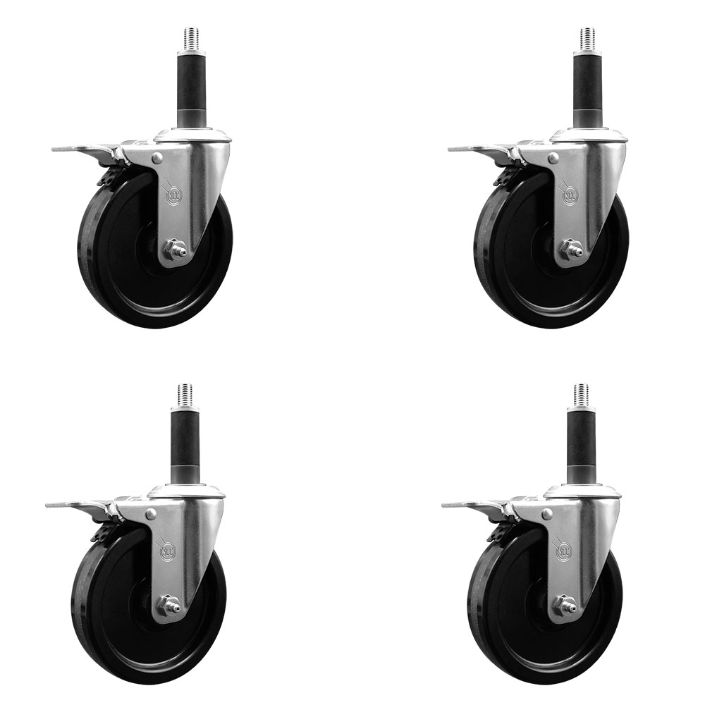 SCC-EXTTL20S514-PHR-1-4 Phenolic Swivel Expanding Stem Caster with Roller Bearings 5 x 1.25 in. Black Wheels & 1 in. Stems - Set of 4