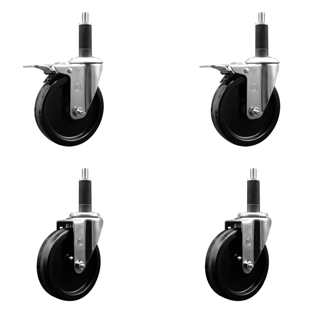 SCC-EXTTL20S514-PHR-2-S-2-1 Phenolic Swivel Expanding Stem Caster with Roller Bearings 5 x 1.25 in. Black Wheels & 1 in. Stems - Set of 4