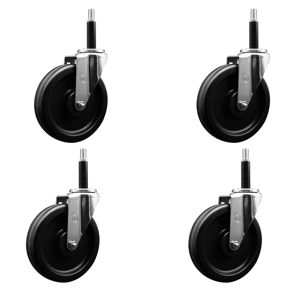 SCC-EX20S615-PHR-34-4 Phenolic Swivel Expanding Stem Caster with Roller Bearings 6 x 1.5 in. Black Wheels & 0.75 in. Stems - Set of 4