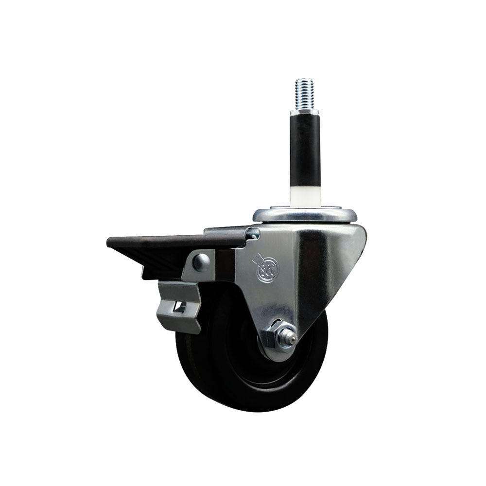 SCC-EX20S314-PHR-PLB-78 Phenolic Swivel Expanding Stem Caster with Roller Bearing 3 x 1.25 in. Black Wheel & 0.87 in. Stem & Posi Locking Brake