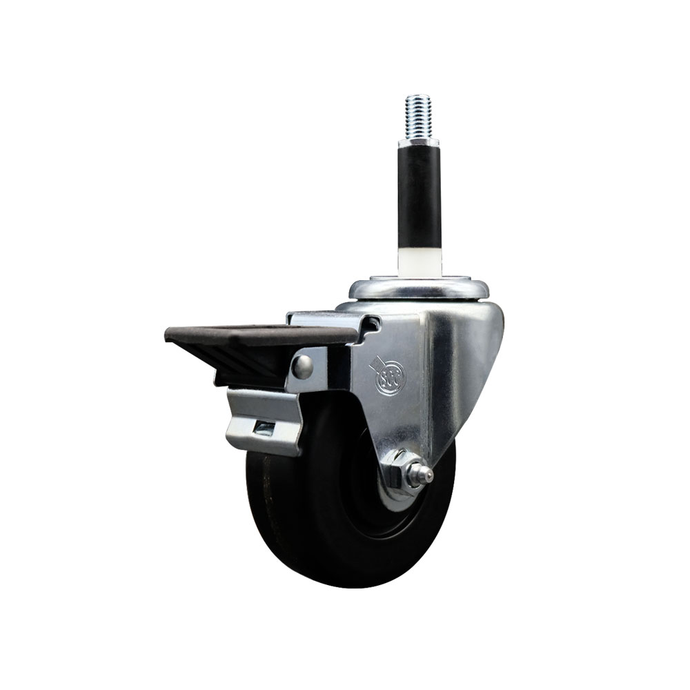 SCC-EX20S3514-PHR-PLB-78 Phenolic Swivel Expanding Stem Caster with Roller Bearing 3.5 x 1.25 in. Black Wheel & 0.87 in. Stem & Posi Locking Brake