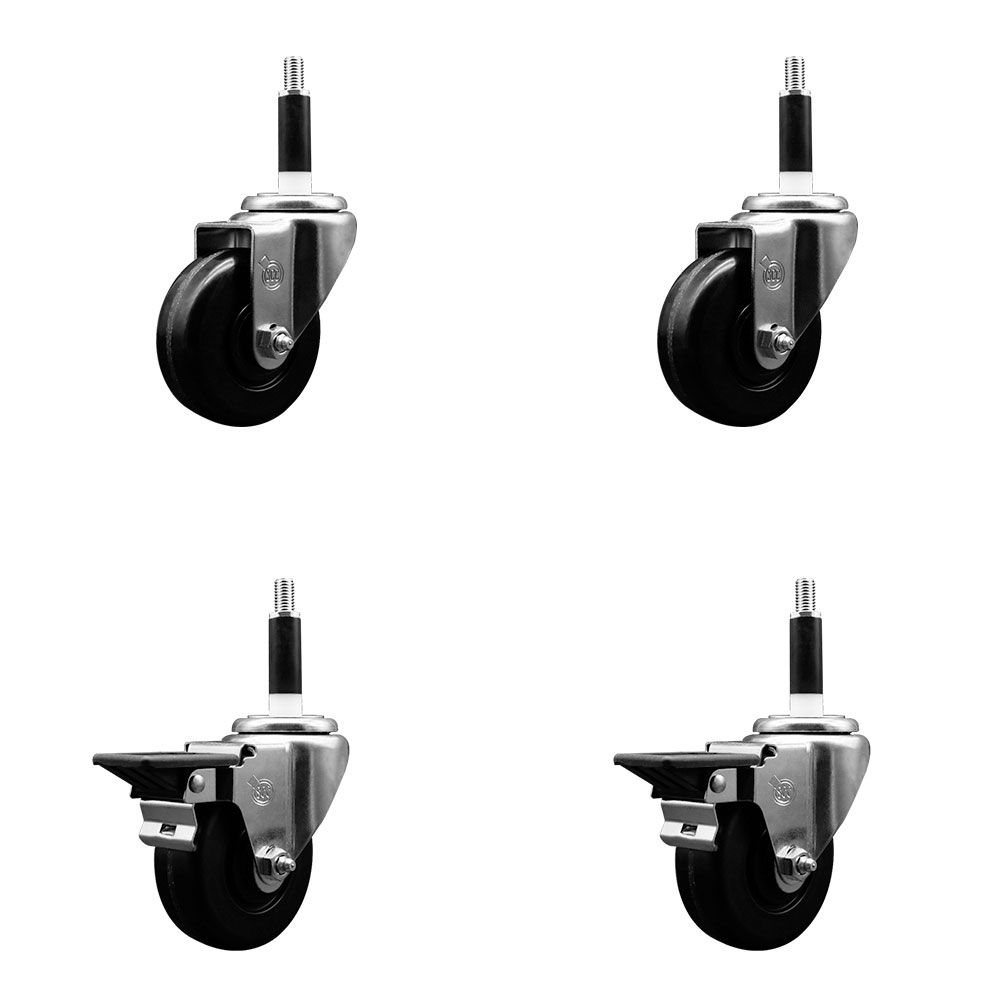 SCC-EX20S3514-PHR-2-PLB-2-78 Phenolic Swivel Expanding Stem Caster with Roller Bearings 3.5 x 1.25 in. Black Wheels & 0.87 in. Stems - Set of 4