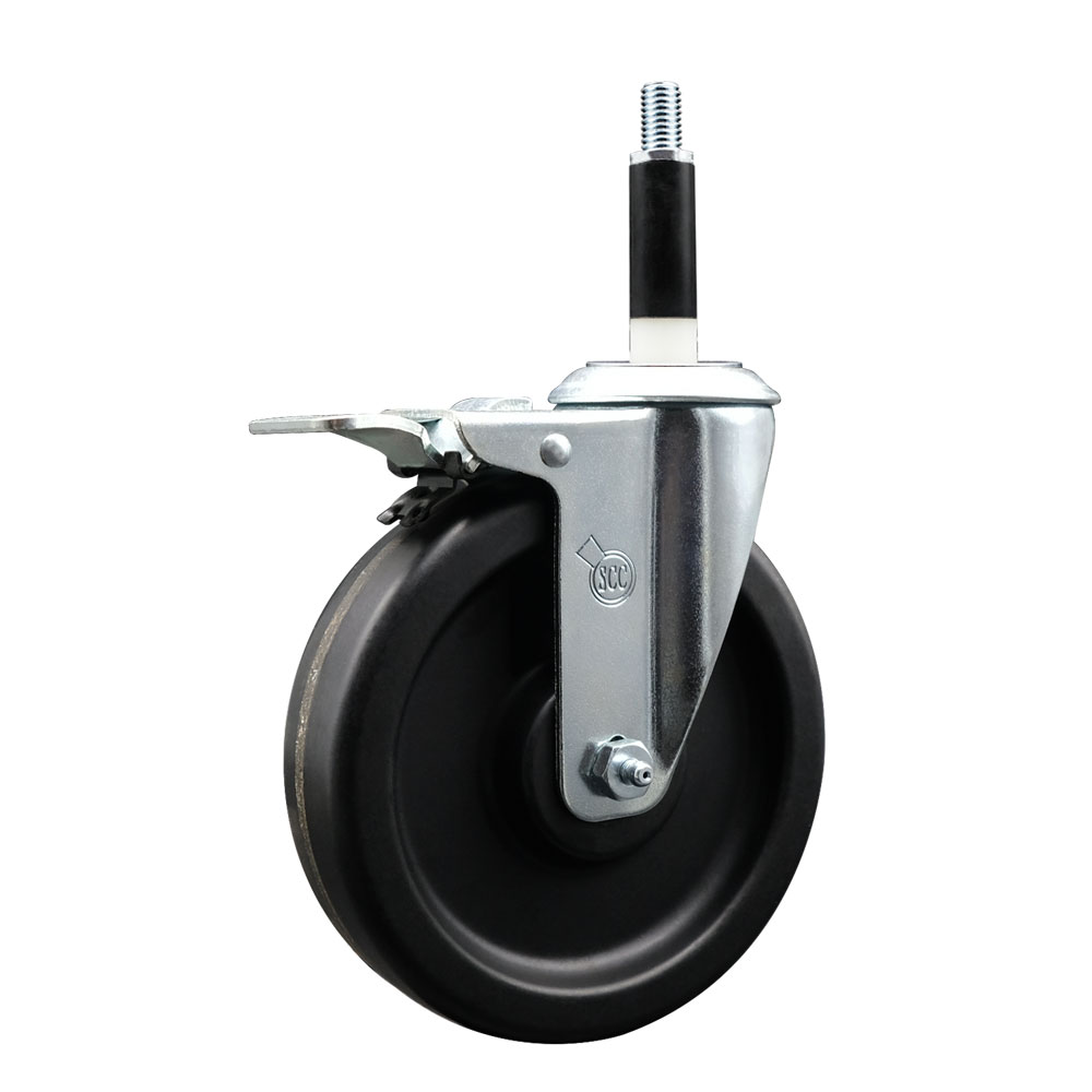 SCC-EXTTL20S615-PHR-78 Phenolic Swivel Expanding Stem Caster with Roller Bearing 6 x 1.5 in. Black Wheel & 0.87 in. Stem & Total Locking Brake