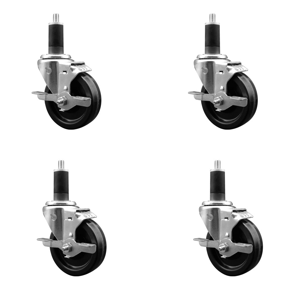 SCC-EX20S414-PHS-TLB-114-4 Phenolic Swivel Expanding Stem Caster with 4 in. Black Wheels & 1.25 in. Stems - Set of 4