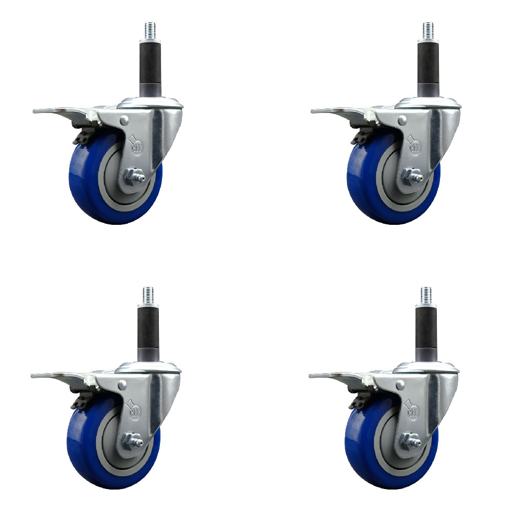 SCC-EXTTL20S3514-PPUB-BLUE-1-4 Polyurethane Swivel Expanding Stem Caster with 3.5 in. Blue Wheels & 1 in. Stems - Set of 4