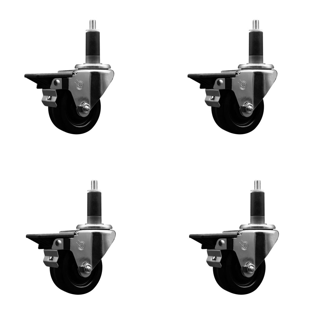 SCC-EX20S314-PHS-PLB-118-4 Phenolic Swivel Expanding Stem Caster with 3 in. Black Wheels & 1.13 in. Stems - Set of 4