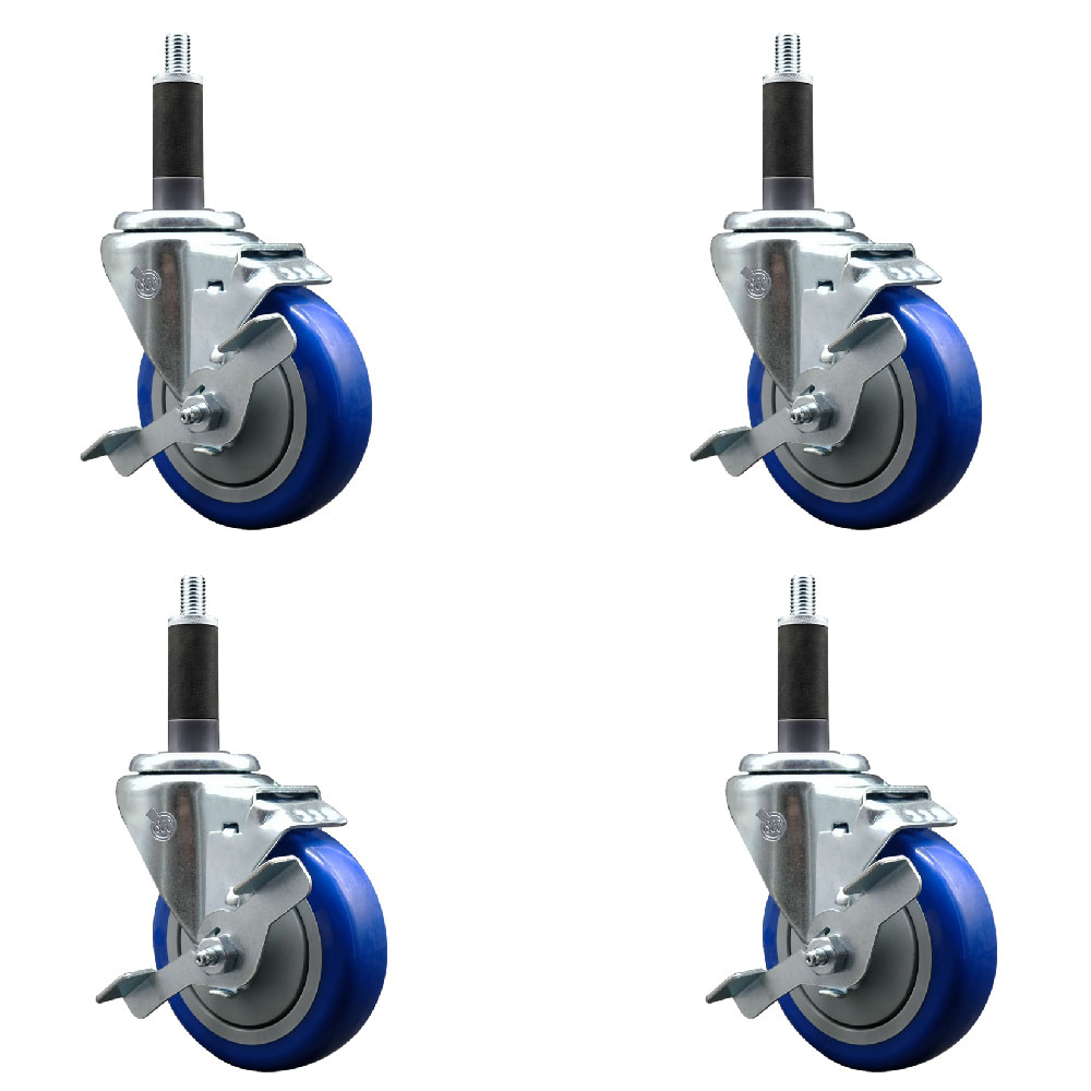 SCC-EX20S414-PPUB-BLUE-TLB-1-4 Polyurethane Swivel Expanding Stem Caster with 4 in. Blue Wheels & 1 in. Stems - Set of 4